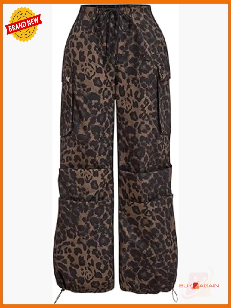 Cheetah Print Baggy Cargo Track Pants Y2k High Waisted Trousers